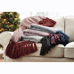 Boucl&eacute; Throw with Macrame Fringe, , large