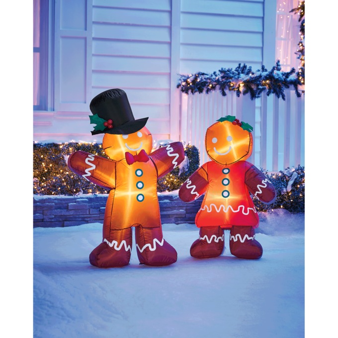 Set of 2 Gingerbread Boy and Girl Inflatables, , large