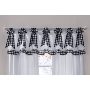 Gingham Bow Window Valance, Black Ivory, large
