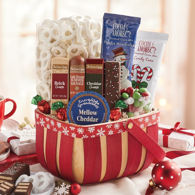 Red & White Snowflake Basket, , large