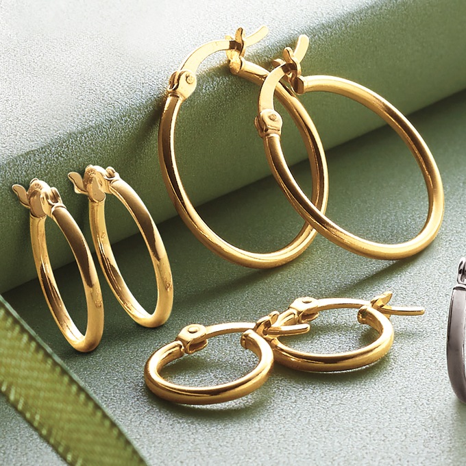3-Pair Hoop Set, Gold over Sterling Silver, large