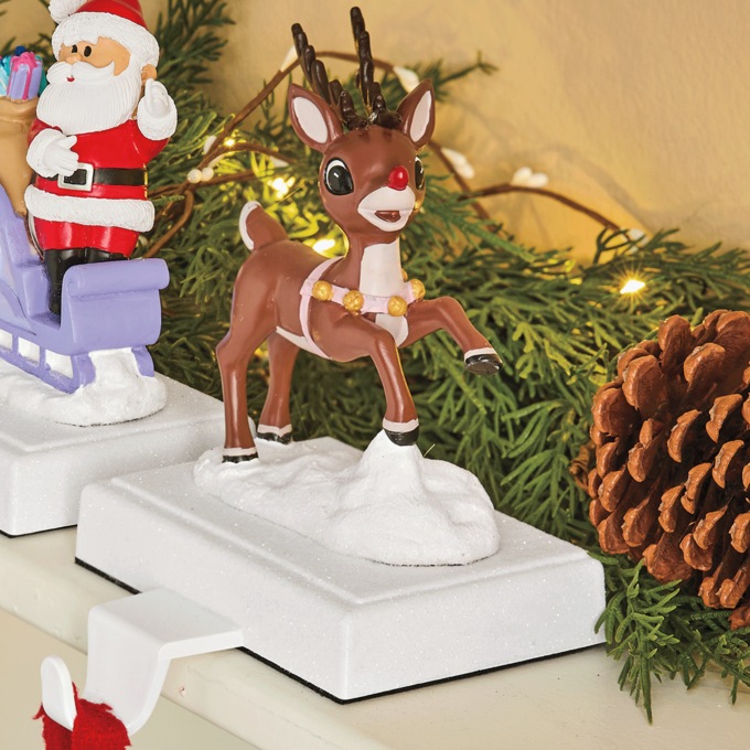 Set of 2 Santa And Rudolph Stocking Hanger, , large