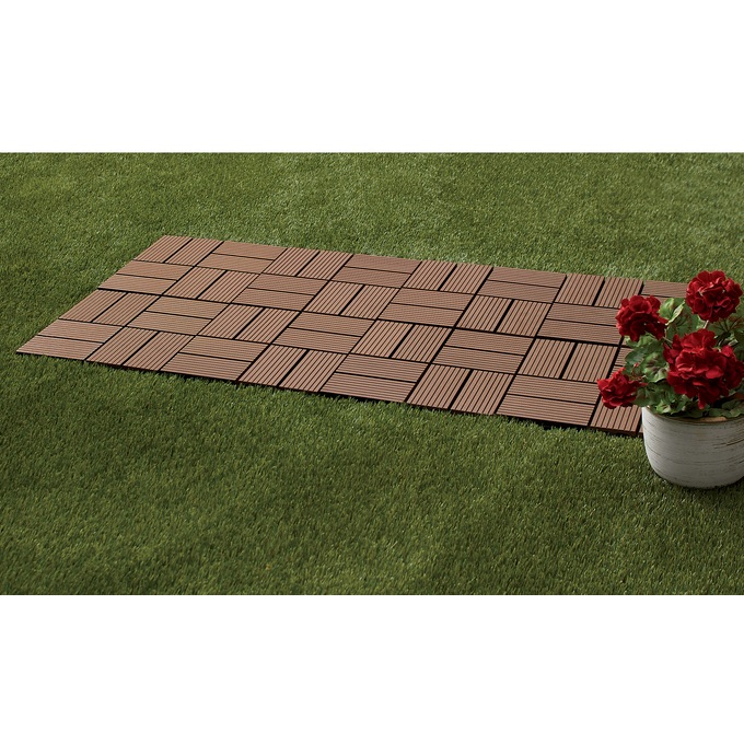 Set of 8 Outdoor Patio Tiles-Wood Pattern and Stone or Brown Directional, , large