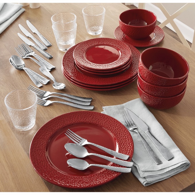 36-Piece Solid Round Dinnerware Set, Red, large