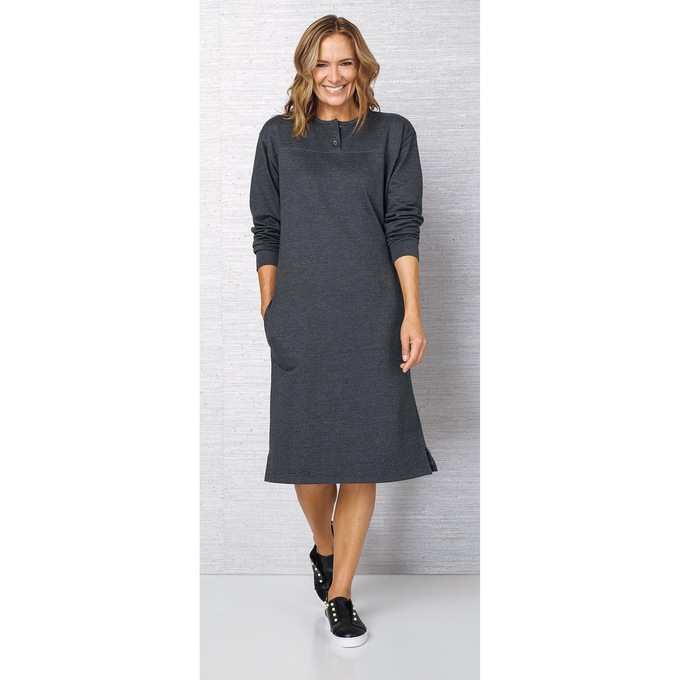 Henley Cotton-Blend Sweatshirt Dress, , large