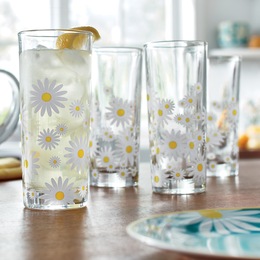 Set of 4 Daisy Glass Tumblers, , large