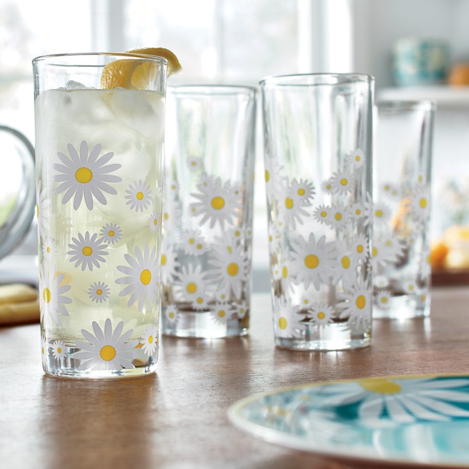 Set of 4 Daisy Glass Tumblers, , large