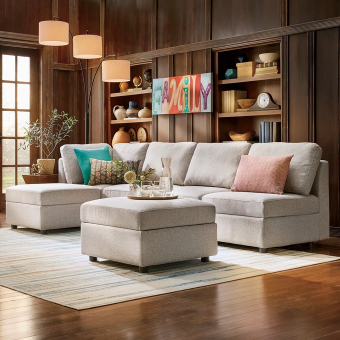 Harrison Sectional Armless Chair with Storage, Beige, large