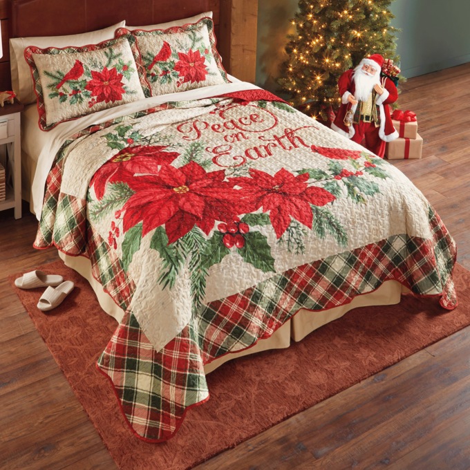 Peace and Poinsettias Quilt, , large