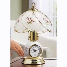 Floral Touch Lamp with Clock, , large
