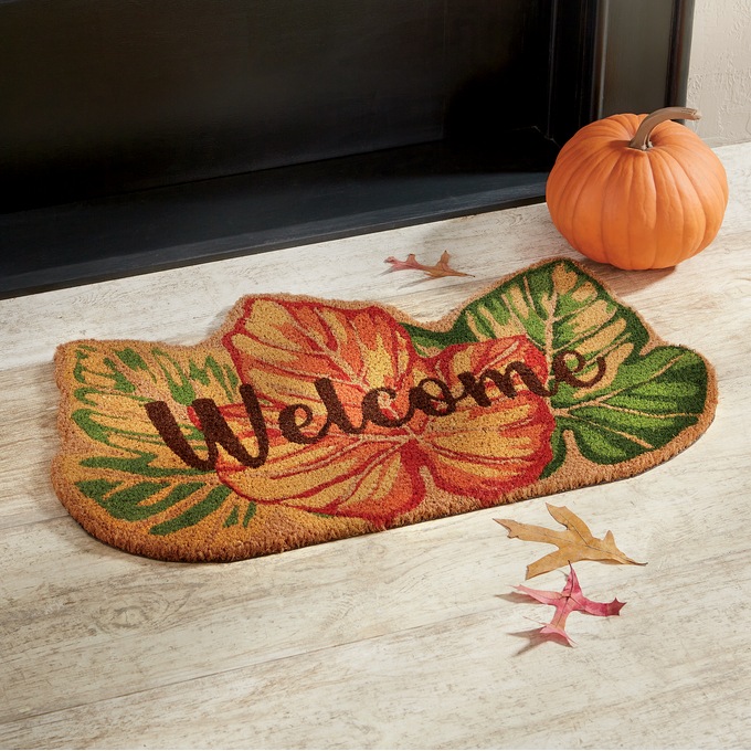 Autumn Leaves-Shaped Coir Mat - 18" X 30", , large