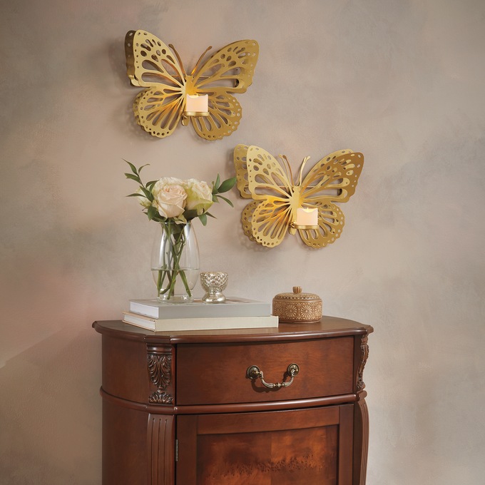 Set of 2 Butterfly Candle Sconces, , large