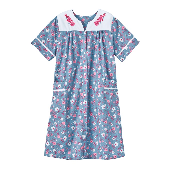 Duster With Embroidered Yoke, Blue Floral, large