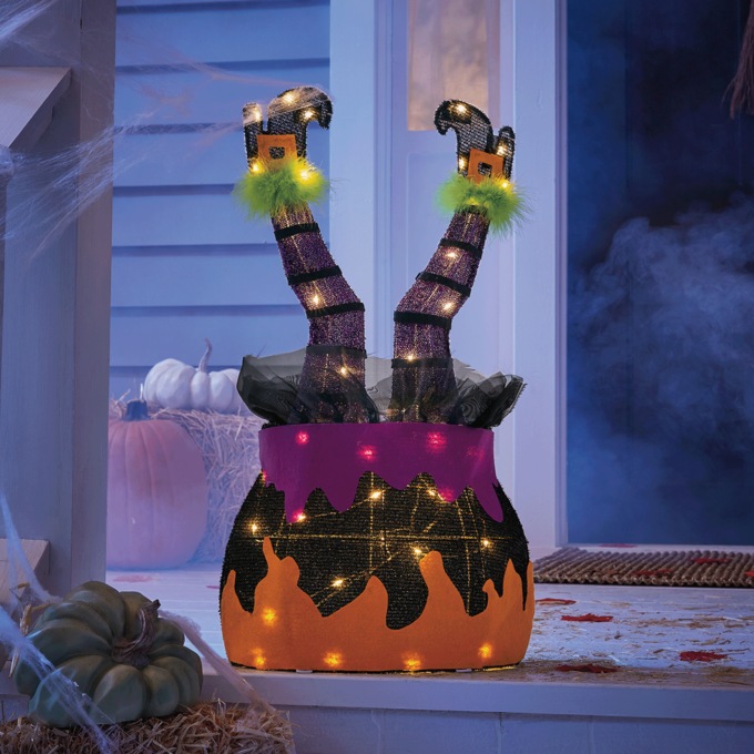 Lit Witch in Cauldron Décor, , large