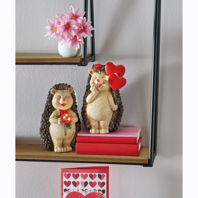 Set of 2 Lit Valentine Hedgehogs, , large