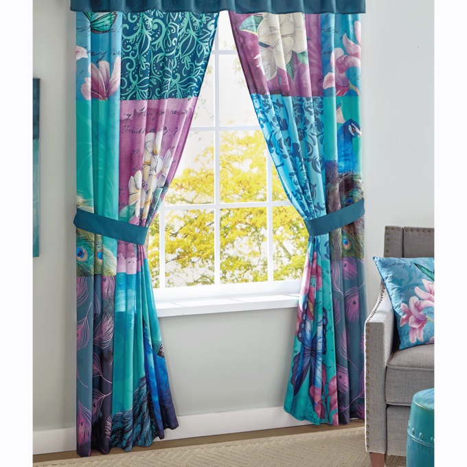 Patchwork Peacock Panel Pair, , large