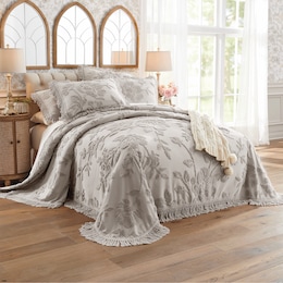 Alice Floral Chenille Bedspread, Gray, large