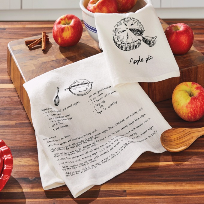 Set of 2 Apple Pie Recipe Kitchen Towels, , large