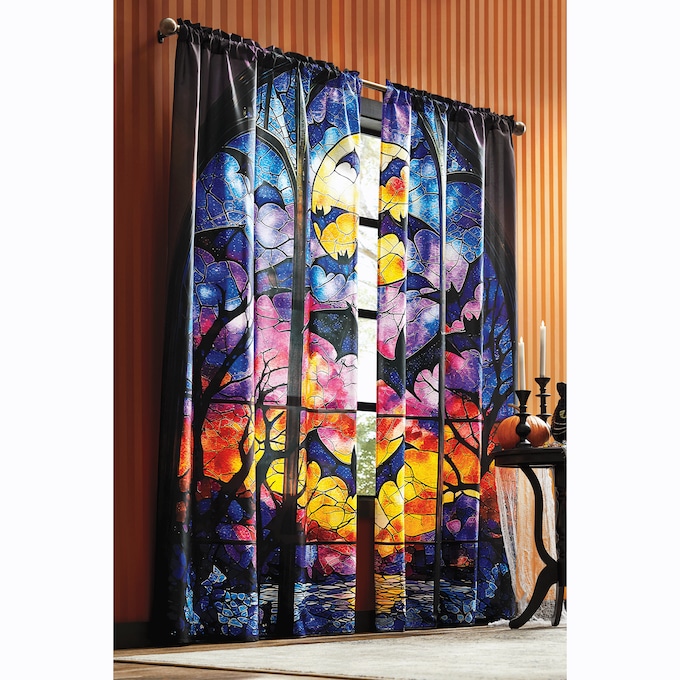Stained Glass Bats Panel Pair, Multi, large