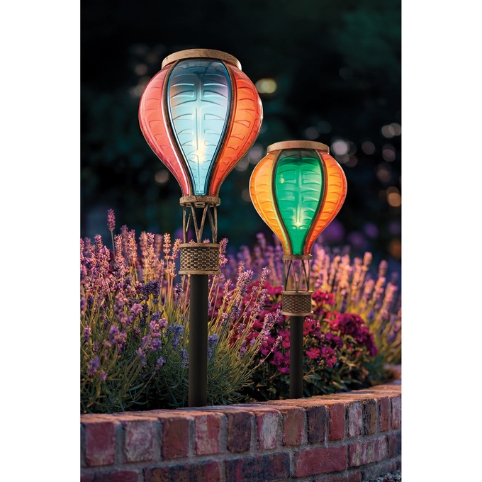 Solar Fire Glow Lighted Hot Air Balloon Stake, , large