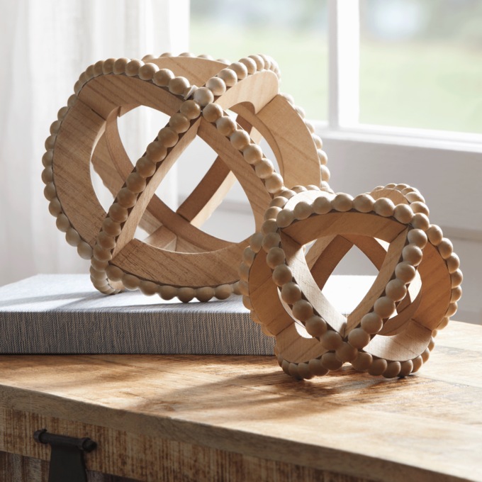 Set of 2 Beaded Orb Sculptures, , large