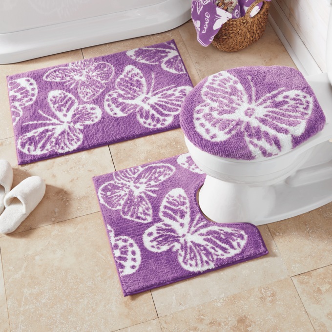 Color Connection Butterfly 3-Piece Bath Mat Set, Purple, large