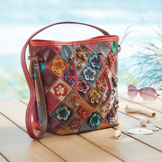Boho Flower Bucket Bag, , large