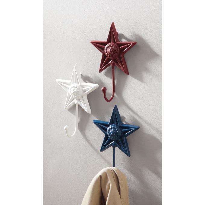 Set of 3 Rustic Americana Star Wall Hooks, , large
