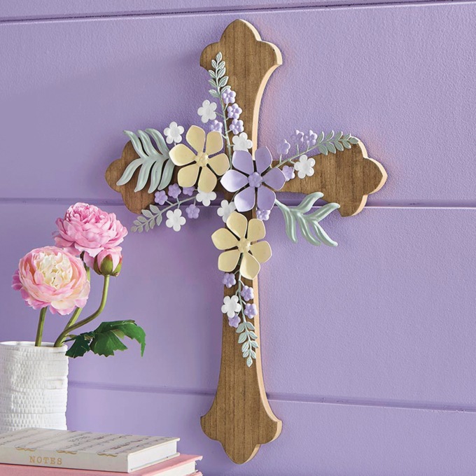 Religious Floral Cross Plaque, , large