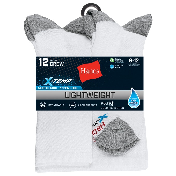 Hanes 12-Pack X-Temp Men's Crew Sock with Arch Support, , large