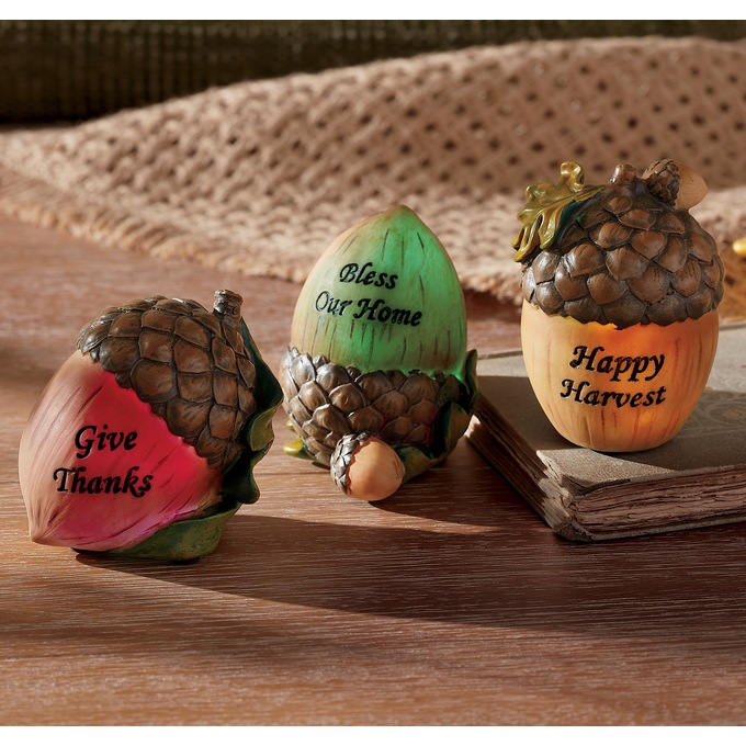 Set of 3 Lit Harvest Acorns, , large
