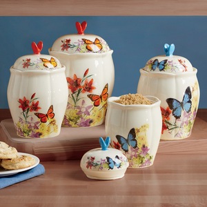 Set of 4 Butterfly Canisters, , large