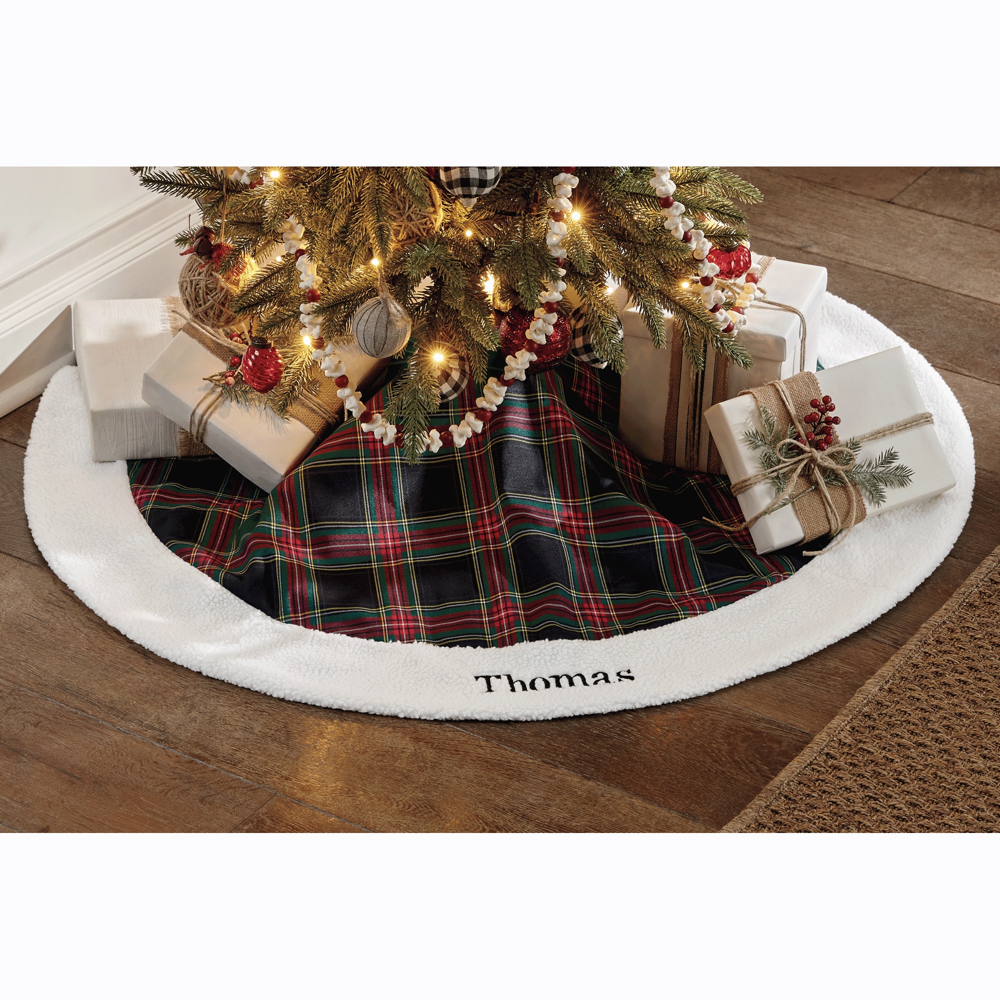 Plaid Tree Skirt with Sherpa Trim, , large