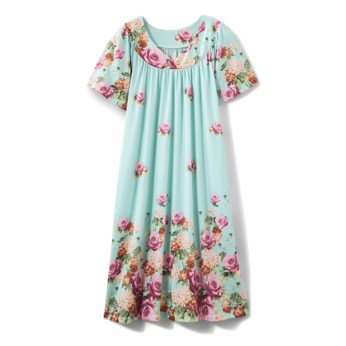 Sweetheart Neck Lounger, Aqua Tossed Roses Border, large