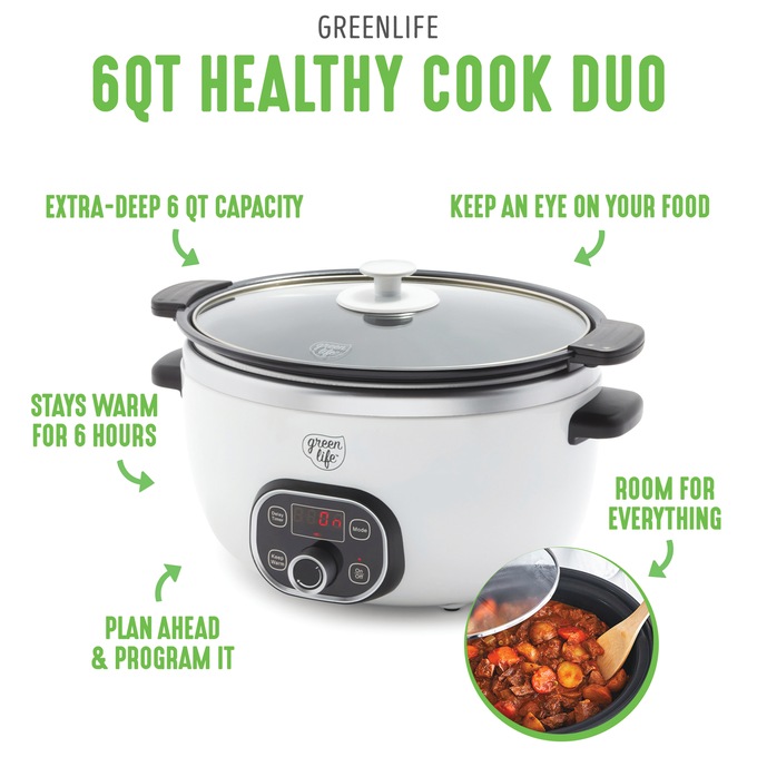 Green Life Slow Cooker Healthy Duo 6-Quart Slow Cooker, White, large
