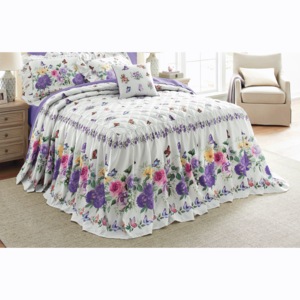 Butterfly Floral Skirted Bedspread, , large