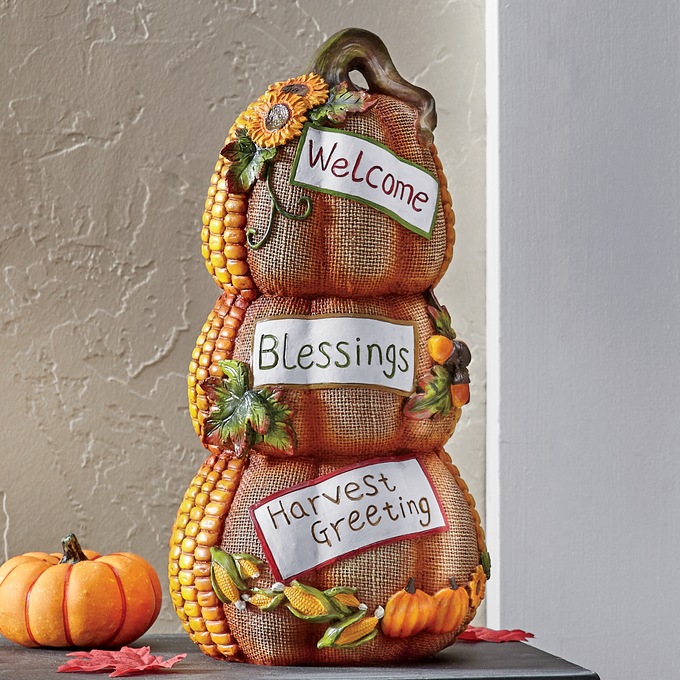 Welcome Harvest Pumpkin Stack, , large