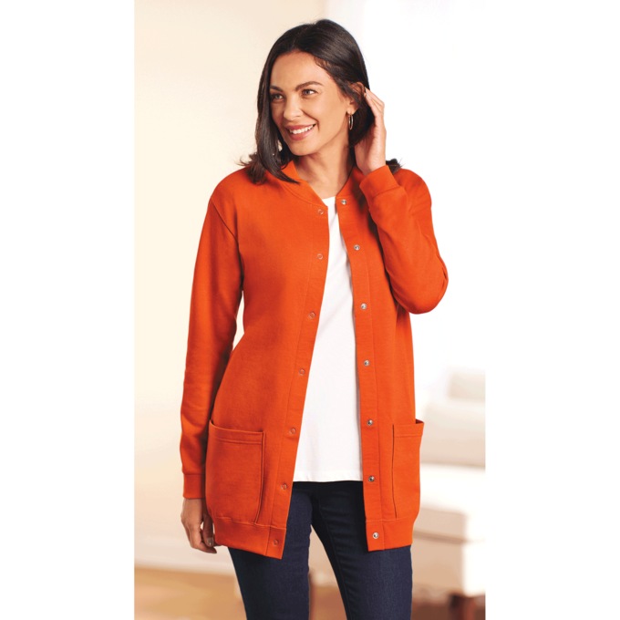Snap-Front Cotton-Blend Women's Cardigan, , large