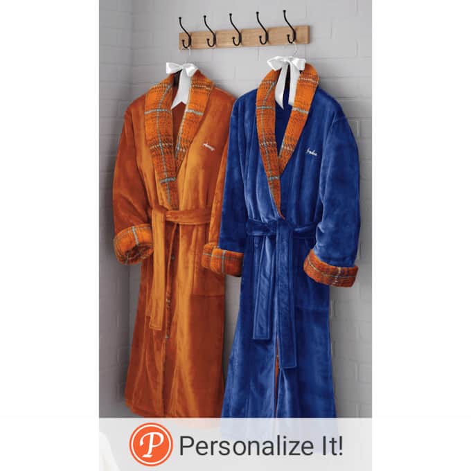 Faux-Sherpa Trim Unisex Robe, , large