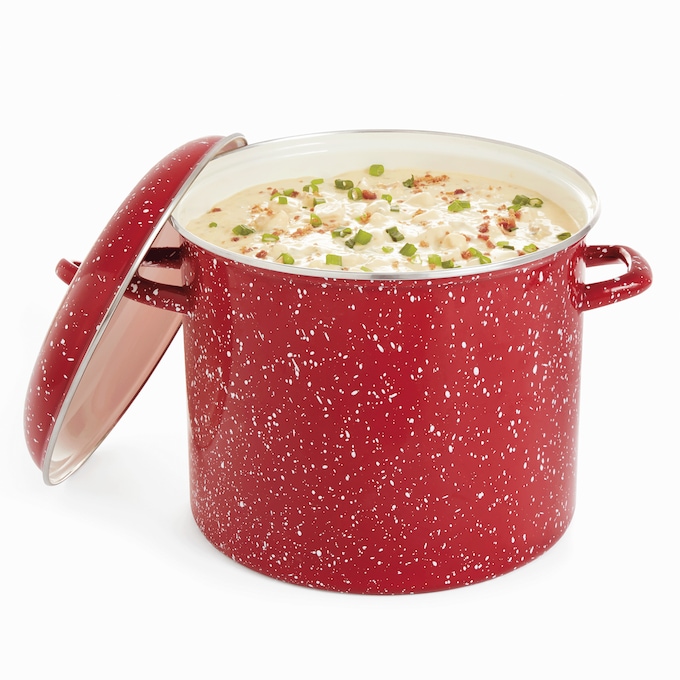 12-Quart Enameled Steel Stockpot & Lid with Speckled Finish, , large