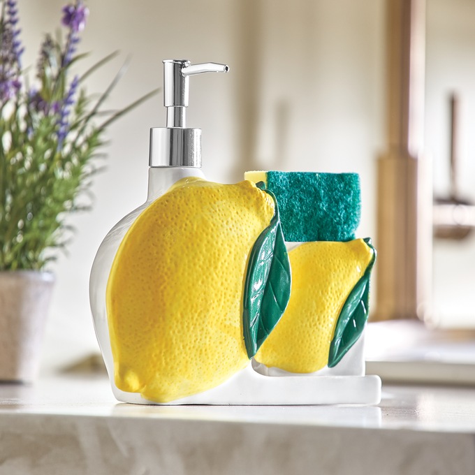 Lemon Soap Pump and Sponge Holder, , large