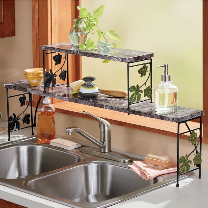 Faux-Marble Ivy Over-The-Sink Shelf, , large