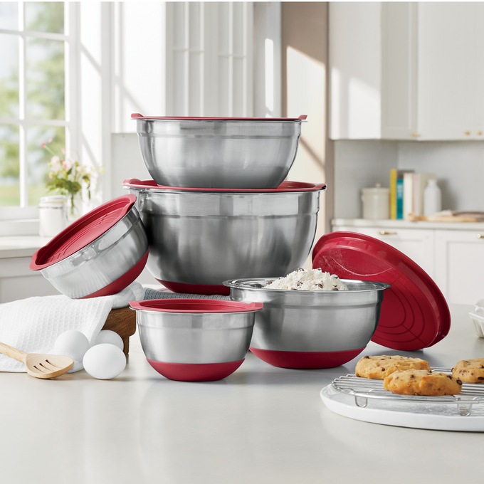 10-Piece Steel Bowl Set with Silicone Base, , large