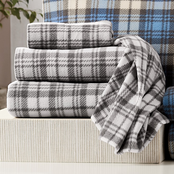 Plaid Microfleece Sheet Set, , large