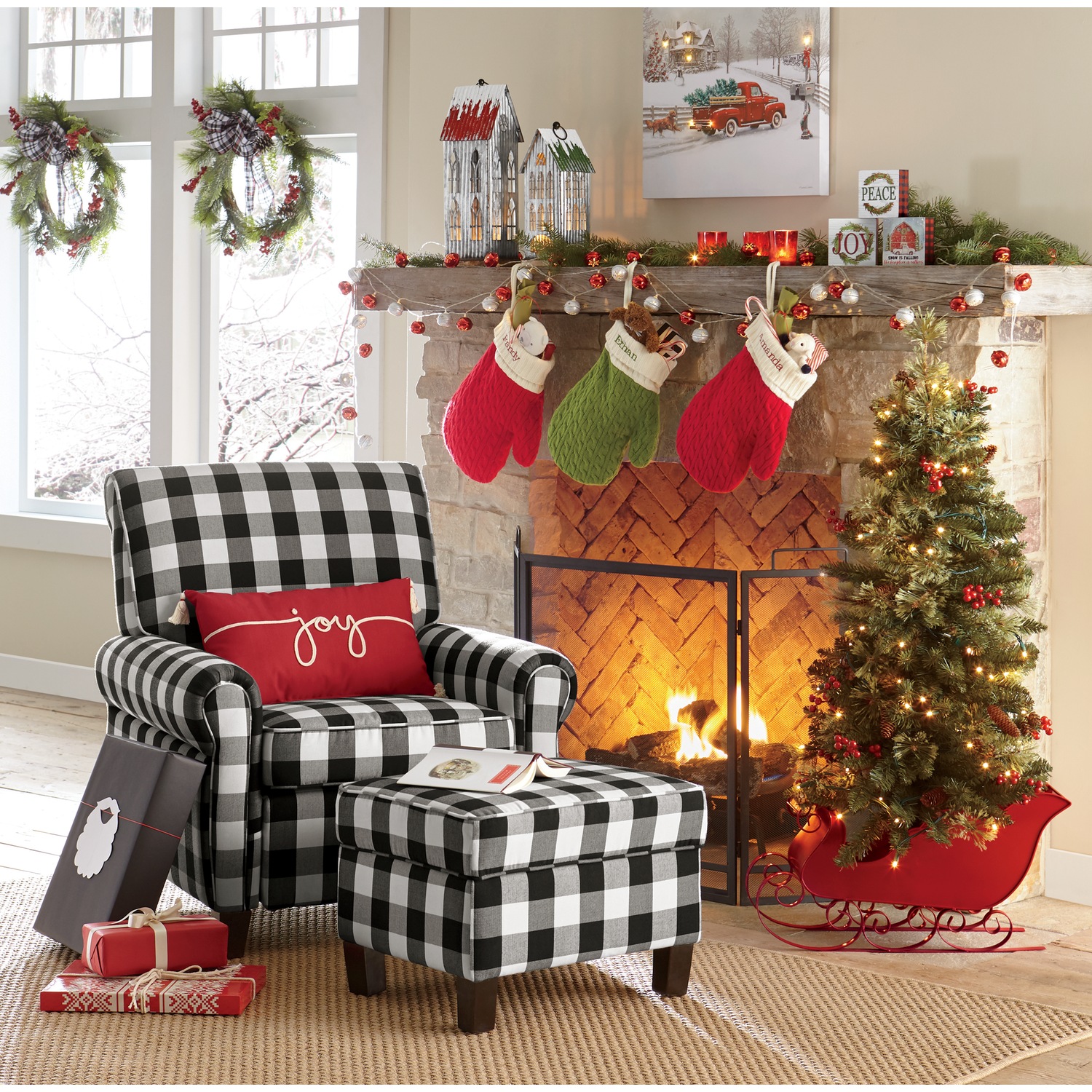 Buffalo Check Armchair and Ottoman Ginny s