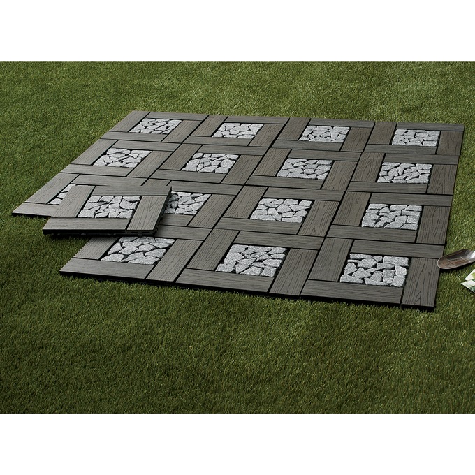 Set of 8 Outdoor Patio Tiles-Wood Pattern and Stone or Brown Directional, , large