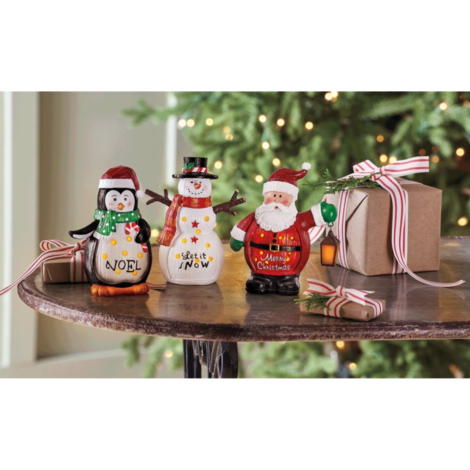 Set of 3 Lit Christmas Figurines, , large