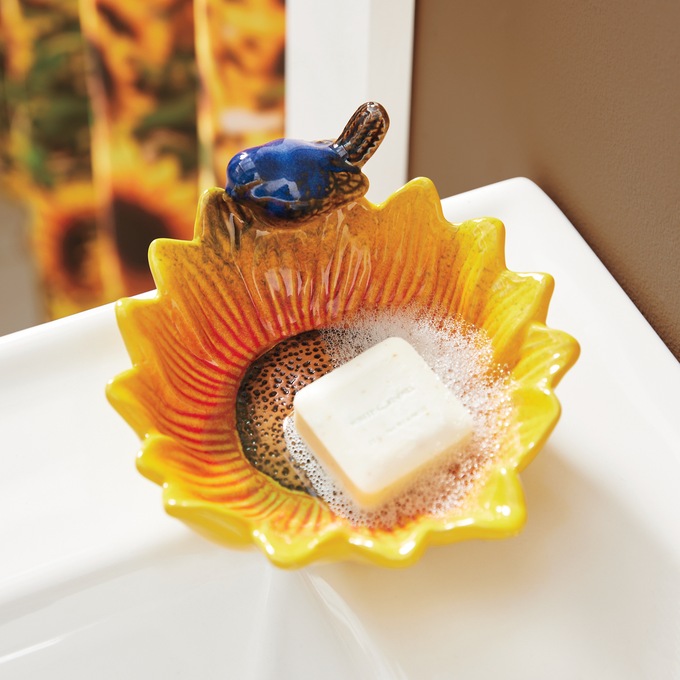 Bird Sunflower Soap Dish, , large
