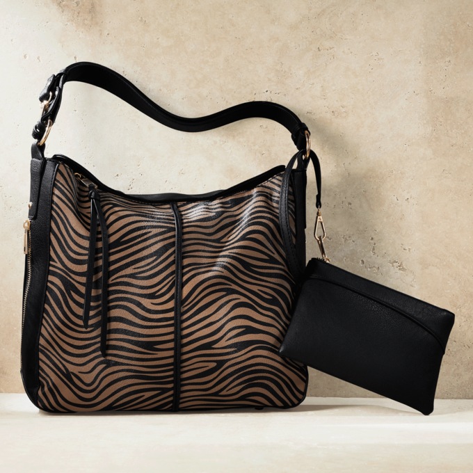 2-Piece Animal-Print Faux-Leather Handbag & Pouch Set for Women, , large