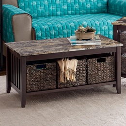 Faux-Marble Basket Coffee Table, , large